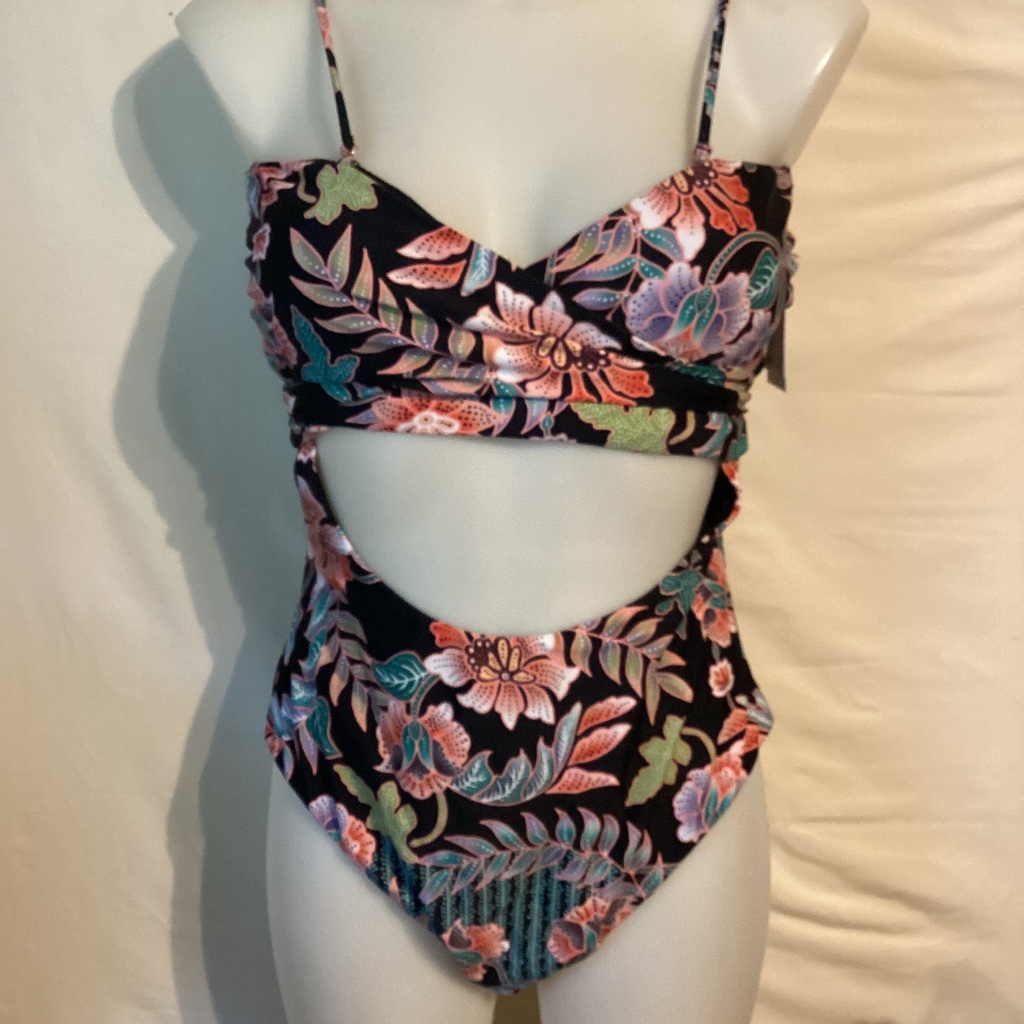 1123 Nwt Raisins Indo Bloom Cutout Cheeky One-Piece Swimsuit